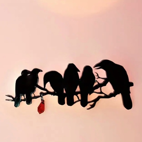 “Raven” Edgar Poe Perched Crows Birds Blood Droplet Macabre Gothic Grim Necklace - Picture 8 of 16